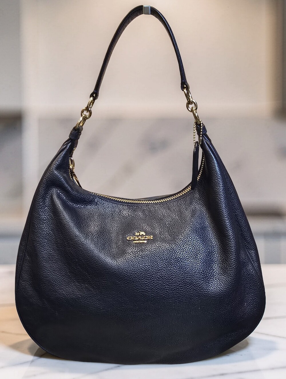 Coach Harley Large Hobo Bag in Navy Pebbled Leather